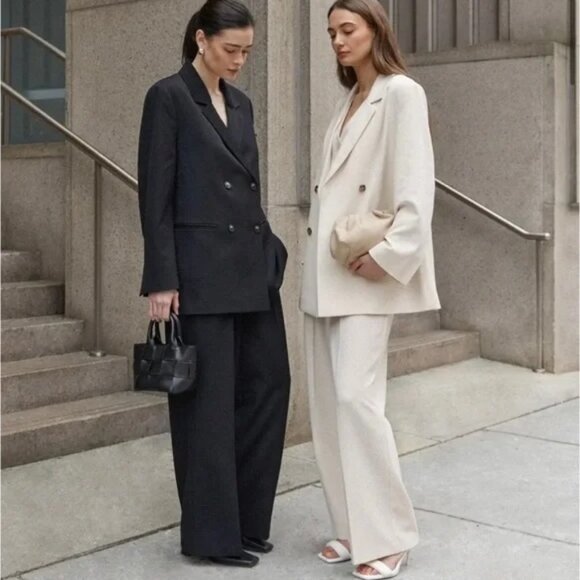 Oak + Fort Wide Leg Trouser - Pleated Fleece Lined Black size 4 - Picture 2 of 7